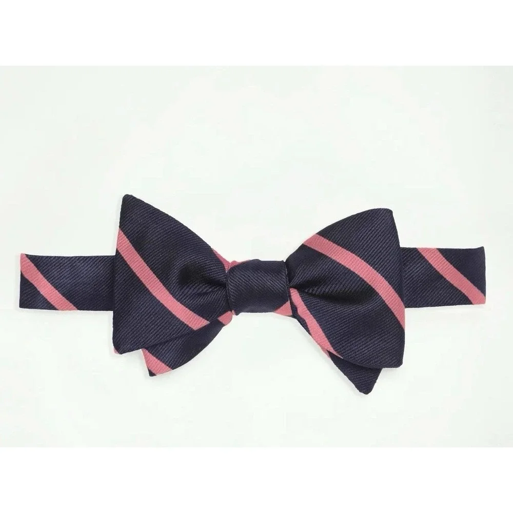 Brooks Brothers Mens Silk Bow Tie Navy Pink Repp Stripe Made in USA Adjustable